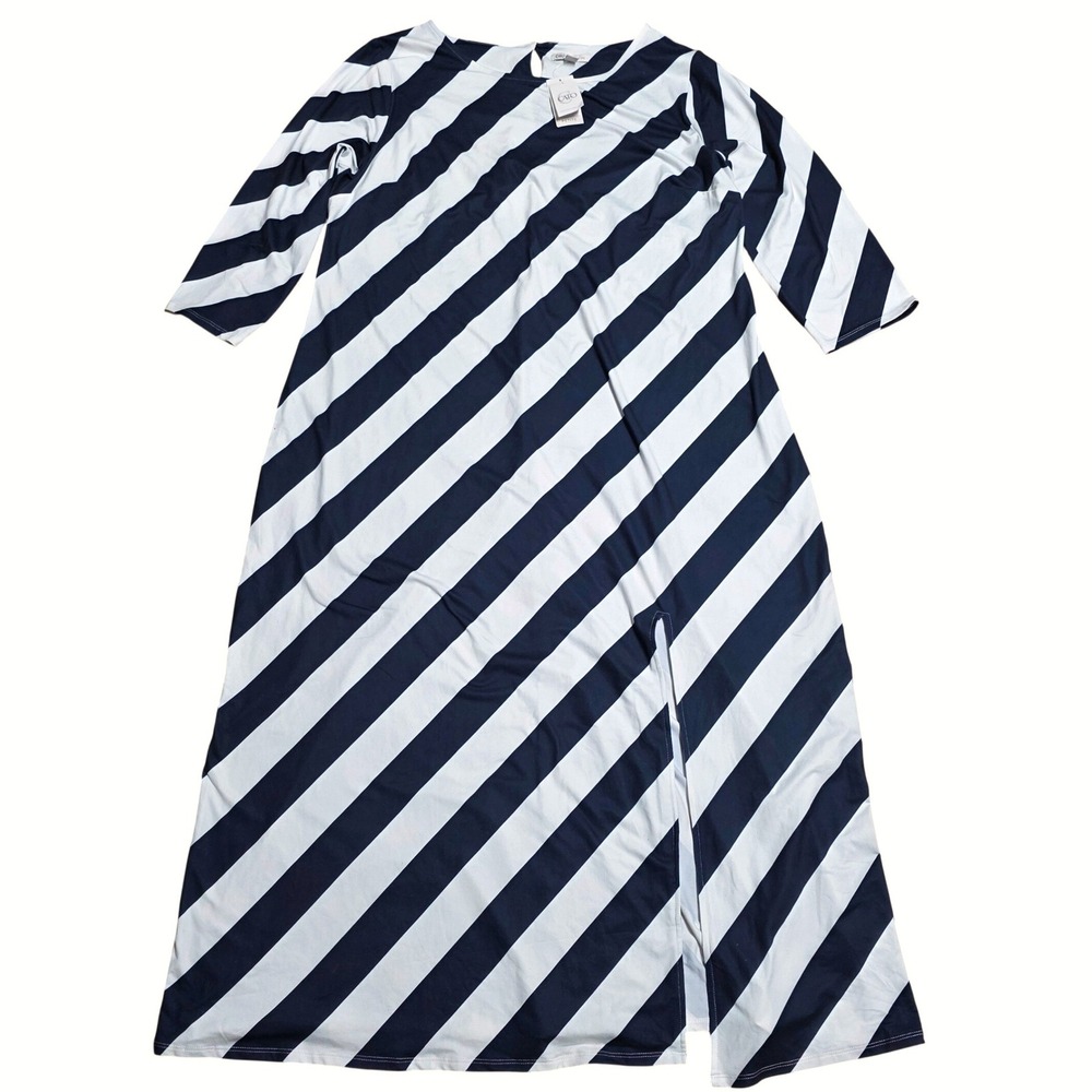 Cato Maxi Dress Women's Size 18/20WP Navy White Stripe Boat Neck 3/4‎ Sleeve NWT